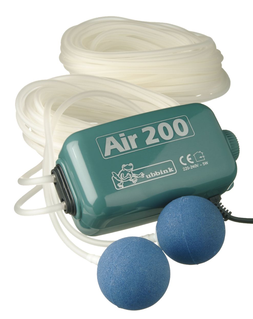 Bomba de oxigenación Air 200 - 2 mangueras 10 m. + 2 burbujas - 5 w/h.