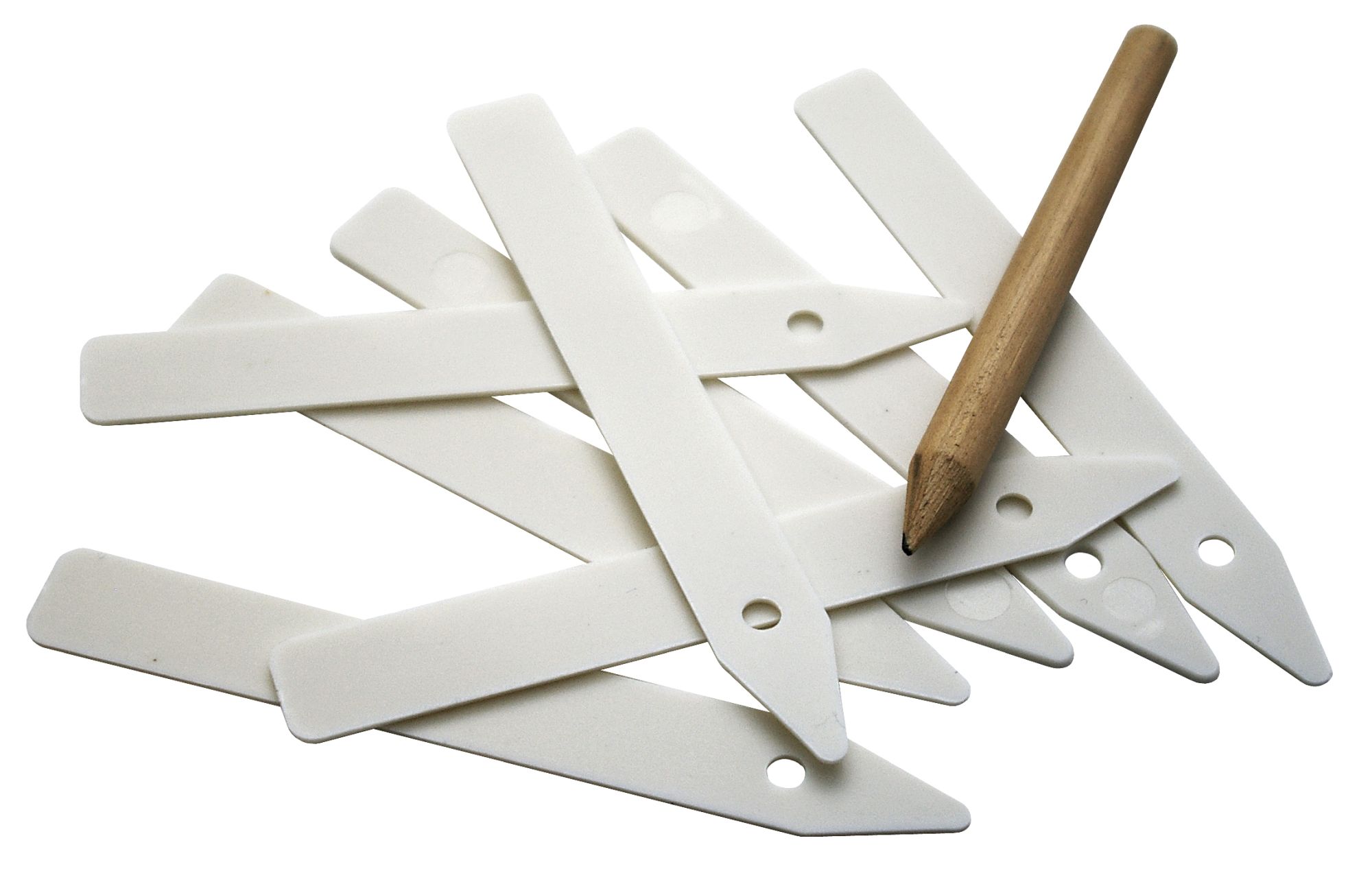Etiquetas picudas de plástico - 10 cm. - Blanco - Incluye lápiz | B2193